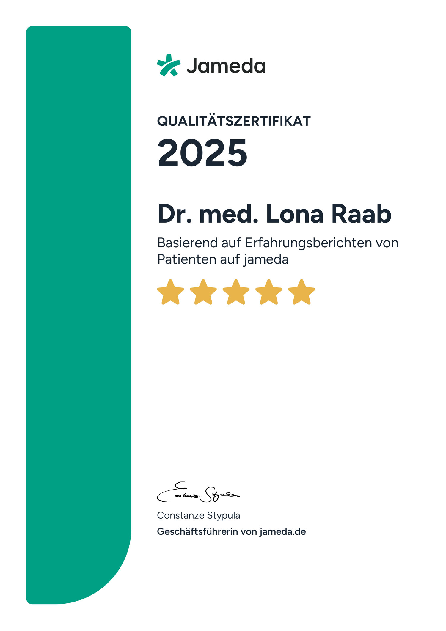 Jameda Qualitätszertifikat 2025